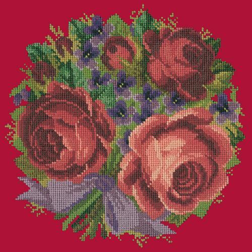 Violets and Roses Needlepoint Kit Elizabeth Bradley Design Bright Red 