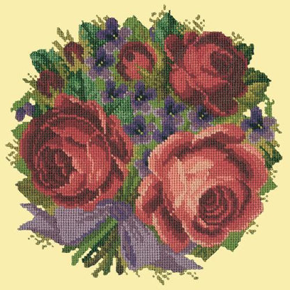 Violets and Roses Needlepoint Kit Elizabeth Bradley Design Butter Yellow 