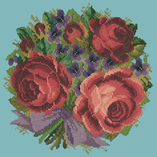 Violets and Roses Needlepoint Kit Elizabeth Bradley Design Duck Egg Blue 