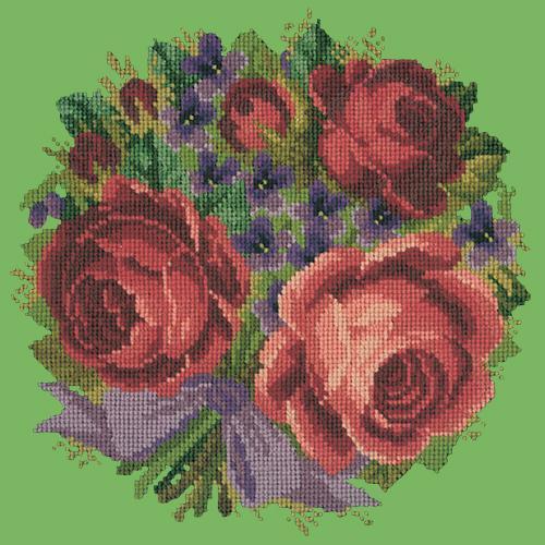 Violets and Roses Needlepoint Kit Elizabeth Bradley Design Grass Green 